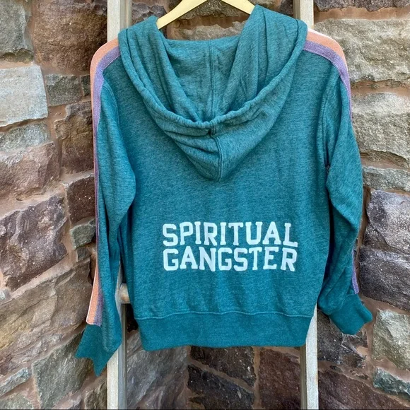 ✨ SPIRITUAL GANGSTER RETRO VARSITY STRIPE RILEY ZIP UP HOODIE JACKET XS NWOT - Picture 4 of 16